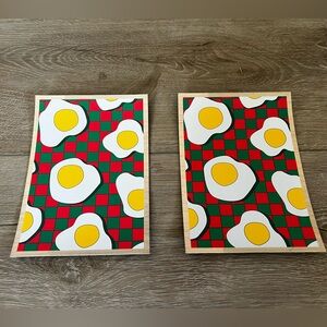 Two Retro Boho Chic Eggs Breakfast Magnets